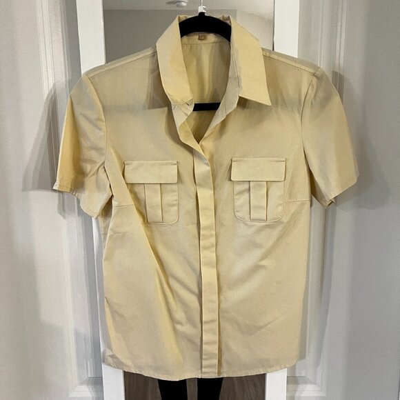 1006 Michael Kors Collection Button Up Short Sleeve Blouse Size 6 Color Cream - Picture 2 of 6